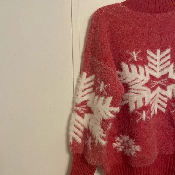 Cabincore Winter Red Snowflake Turtleneck Sweater Soft Cozy Size S/M - Picture 6 of 8
